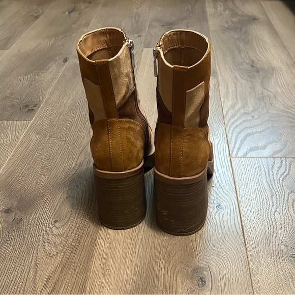 Brown and tan patchwork heeled boots - Picture 6 of 8